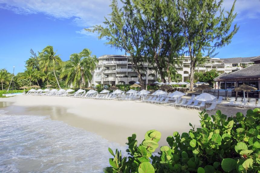 Idyllic beachfront view of the hotel at Bougainvillea Barbados