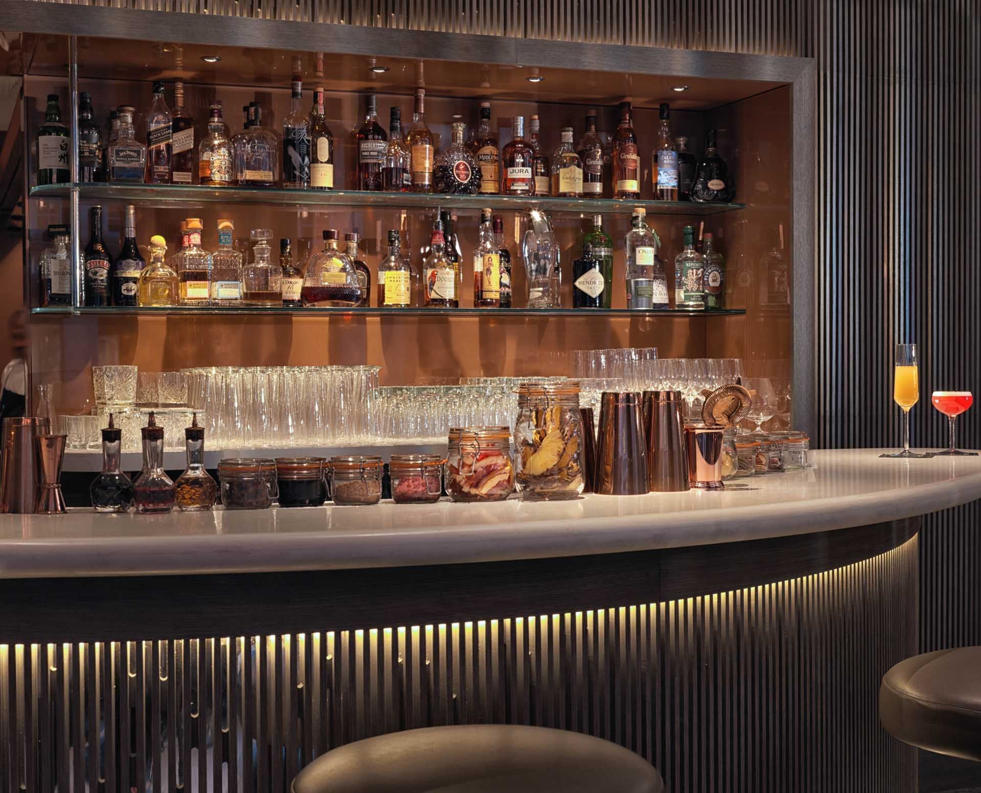 Bar counter in the Cocktail bar at
The May Fair Hotel London
