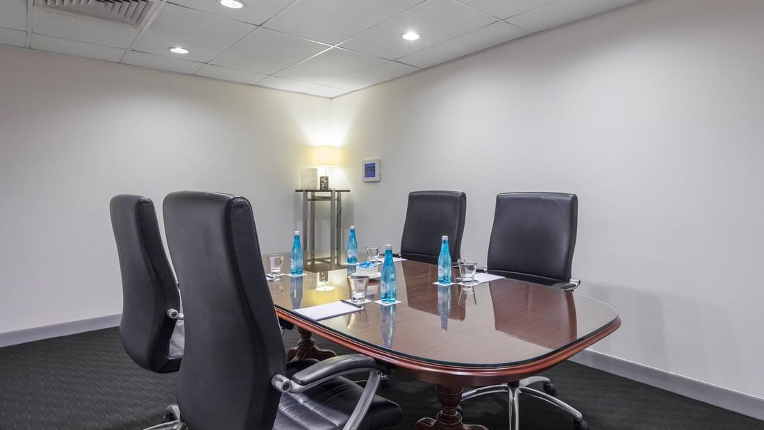 Table with amenities arranged in the Boardroom at Pullman & Mercure Brisbane King George Square