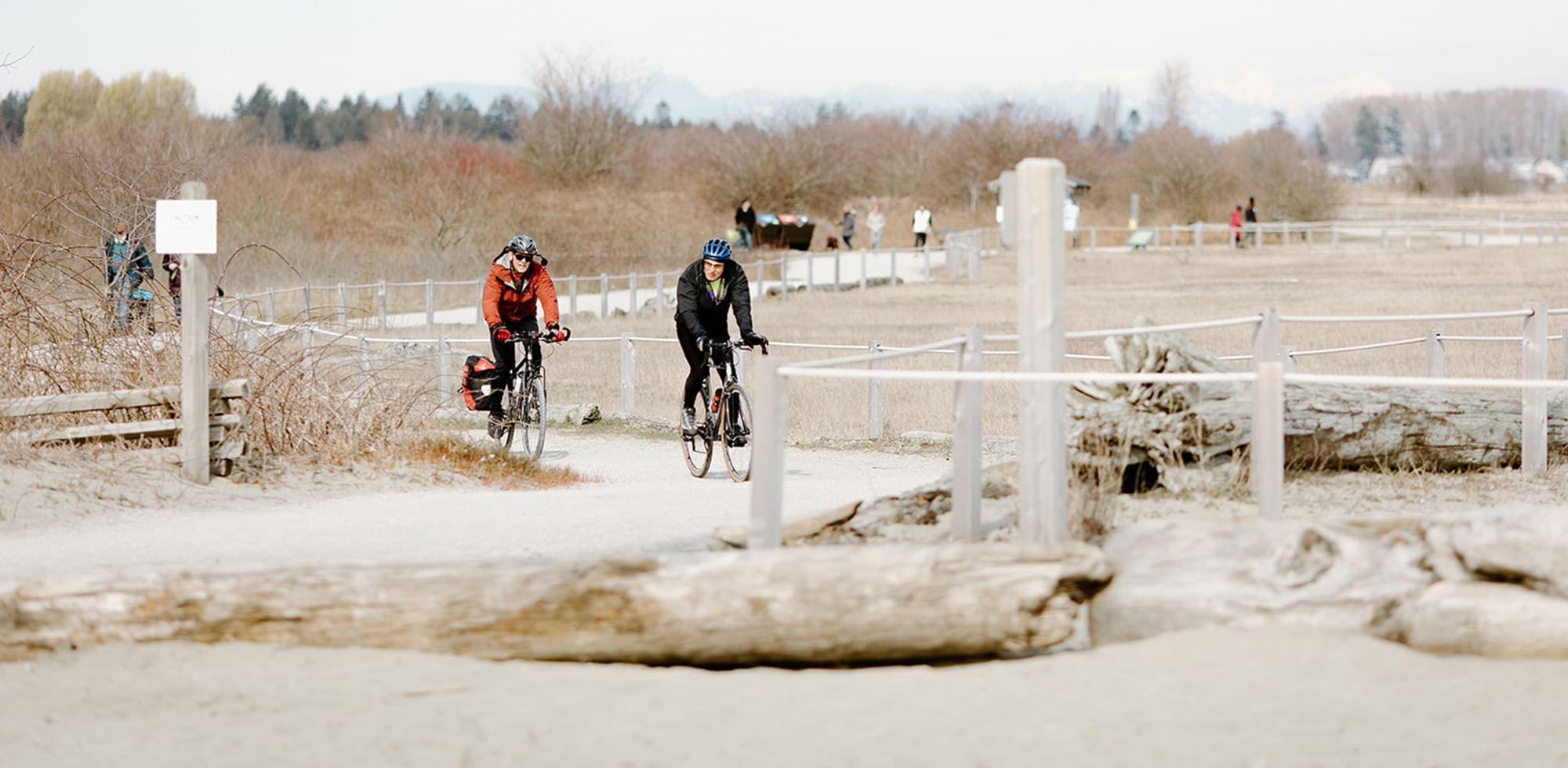 cyclist riding along the beach in Tsawwassen