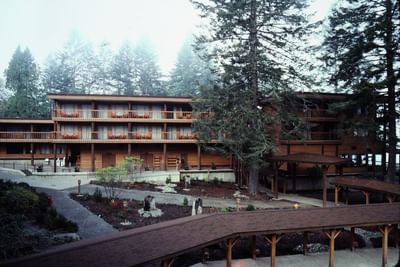 Cottage exterior in the morning at Alderbrook Resort