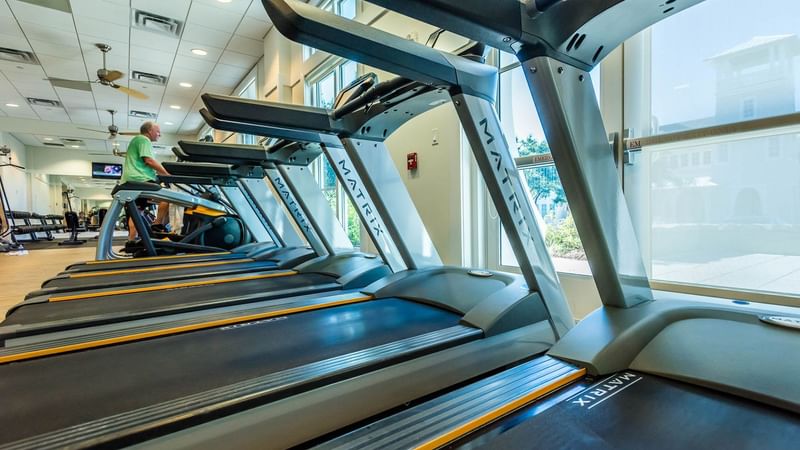 Close-up of the treadmills in the Fitness center at Watersound Inn