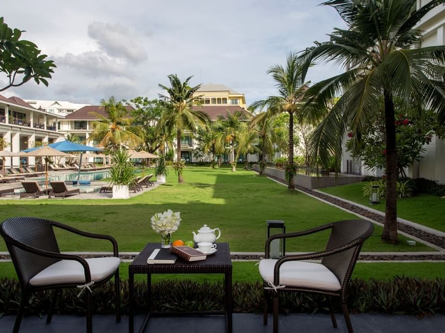 Outdoor sitting area in Garden view terrace room at U Hotels