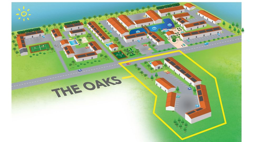 Map showing location of room across street from main resort