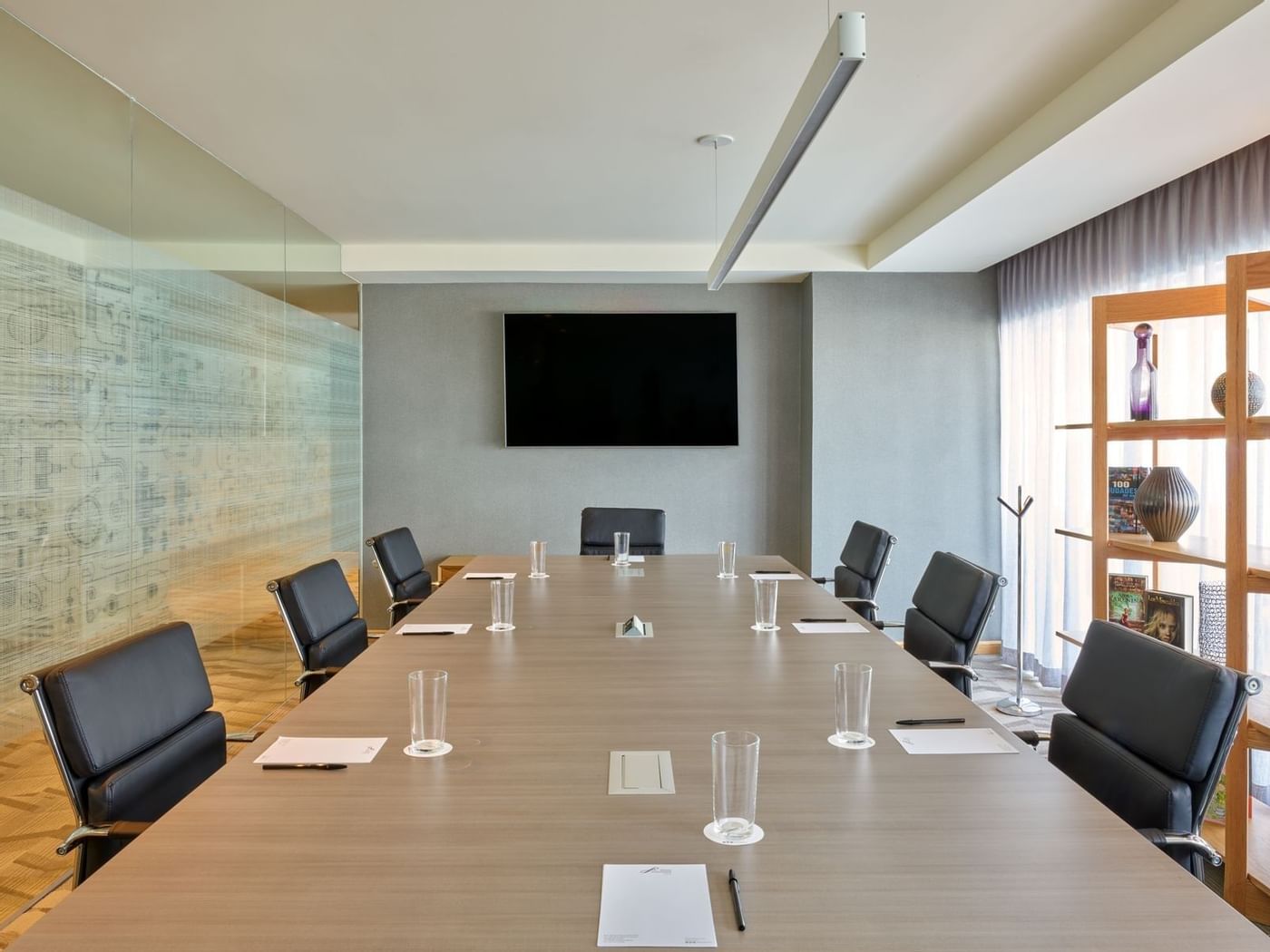 Conference table setup in Novelistas room at FA Hotels