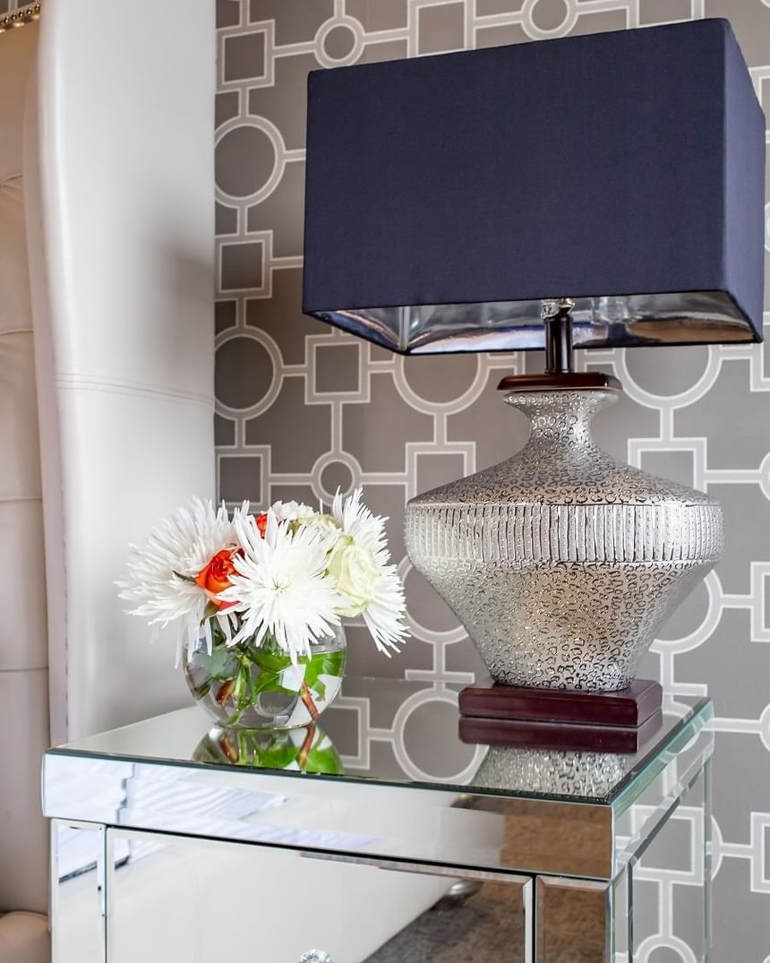 bedside lamp and table from presidential suite 313 in retro suit