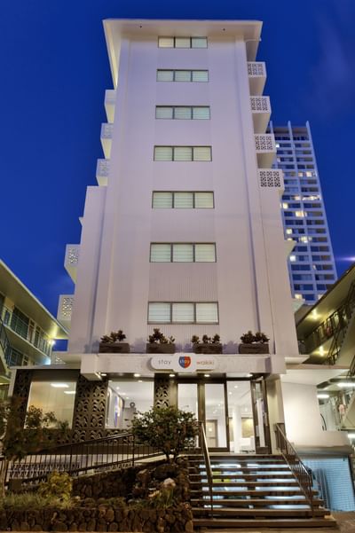 Exterior low angle view of the Stay Hotel Waikiki