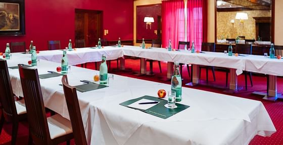U style table set up in Roter Salon-I at Schloss Hotel Pichlarn