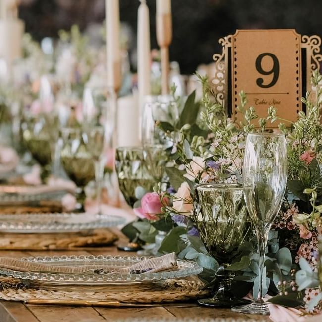 Sustainable décor for a wedding breakfast featuring our article on 
