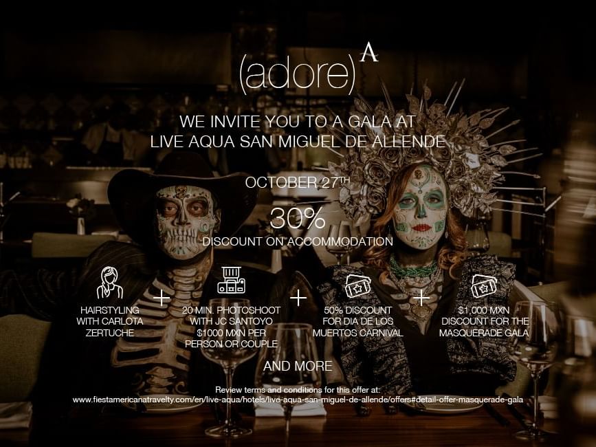 Masquerade Gala poster used at Live Aqua San Miguel de Allende