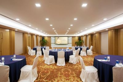 Banquet tables in Dewan Pelangi at Pelangi Beach Resort & Spa