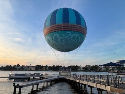 Disney Springs' Aerophile helium balloon at sunset.