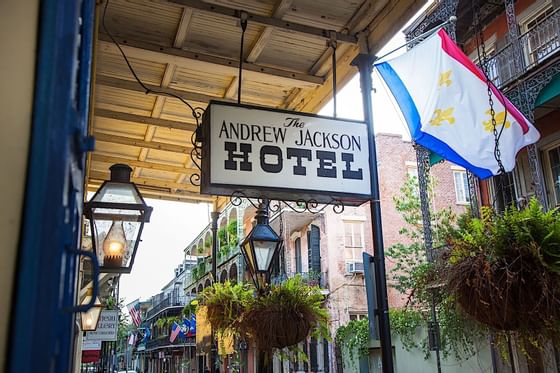 Hotel signboard at the entrance of Andrew Jackson Hotel