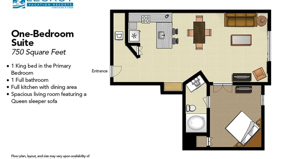 Floor Plan of One-Bedroom Suite at Legacy Vacation Resorts