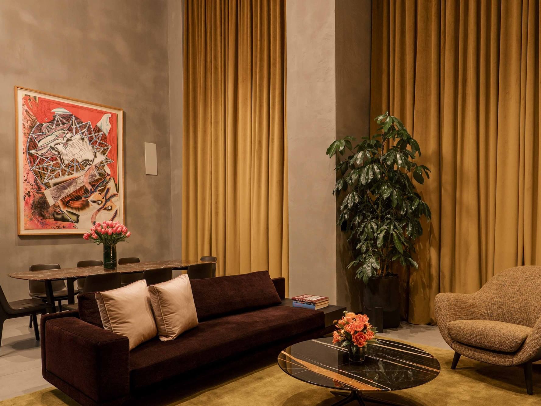 Gansevoort Meatpacking Duplex Penthouse Designed by Poliform. First floor living and dining room. 