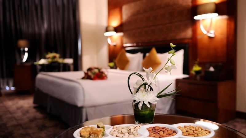 Variety of nuts served on a table in Junior Suite at Al Hamra Palace by Warwick Riyadhd