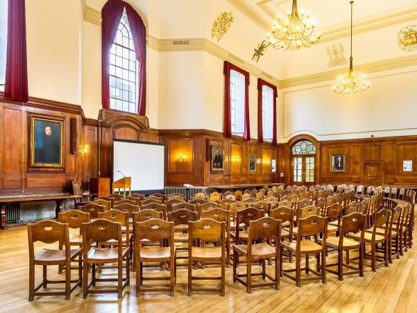 Chair setup in The Great Hall at Goodenough Hotel