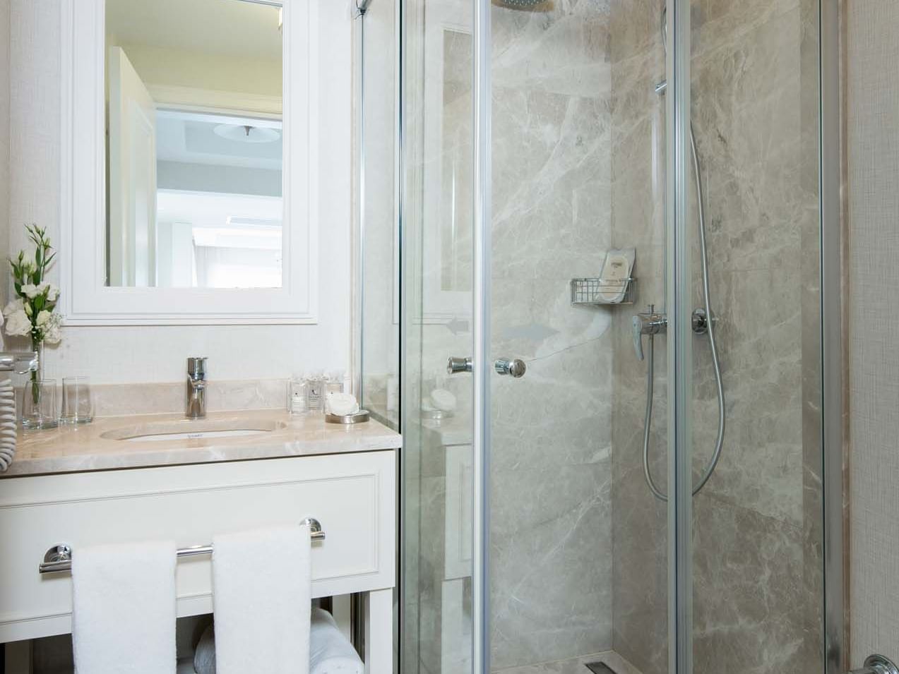 Bathroom with vanity & shower area in Design Pool Villa at Titanic Deluxe Golf Belek