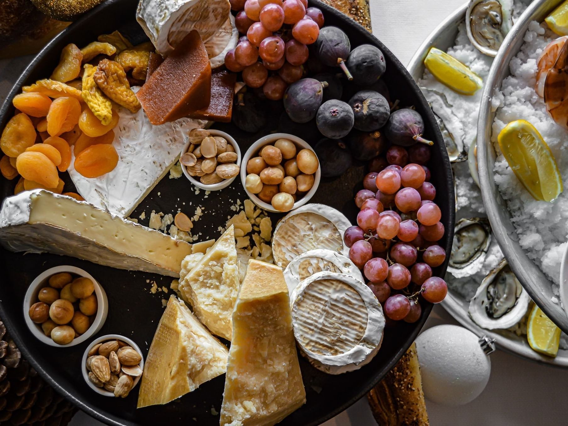 Cheese selection and oysters