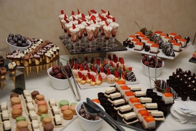 Close up of the dessert buffet spread at UMass Lowell Inn