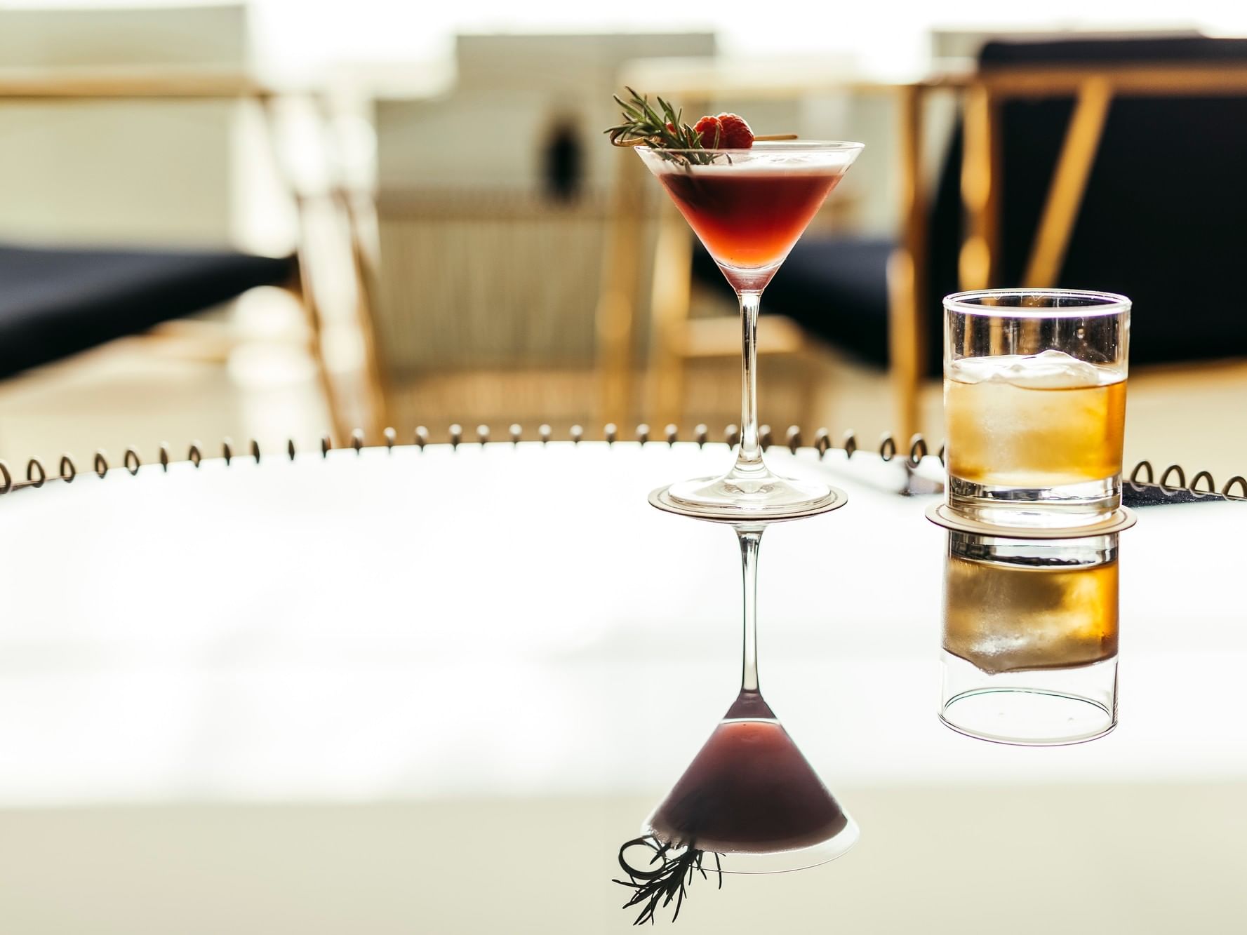 Two cocktails on a table at Miragem Bar & Terrace, Hotel Cascais Miragem Health & Spa, Cascais.