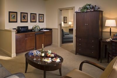 Photo of a suite interior with champagne on coffee table