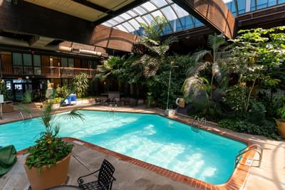 Indoor Courtyard Pool area with a Retractable Roof and Cocktail Service at M Hotel Buffalo