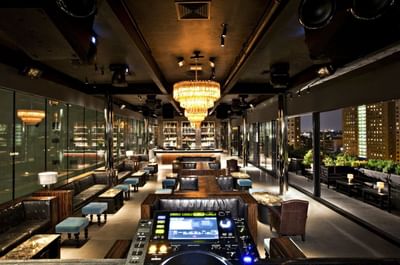 View of PH-D Rooftop lounge from DJ booth at Dream Downtown NY