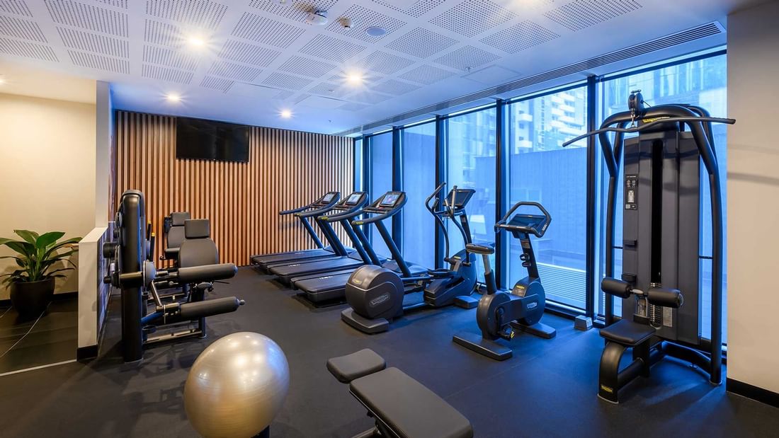 Treadmills & exercise bicycles in a   gym at Melbourne Central