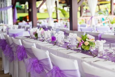 Closeup of a wedding table setup at True Blue Bay Hotel