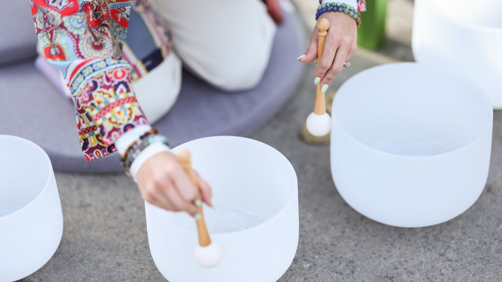 Shows Sound Bath Instructor with instruments 