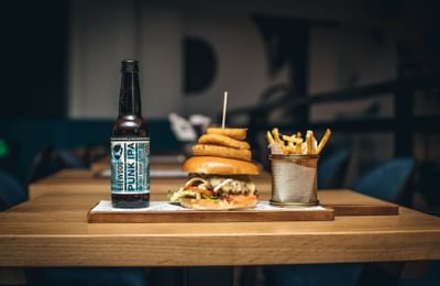 Beer, burger & chips served at Thistle City Barbican Shoreditch