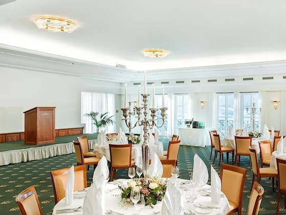 Banquet tables in Grimming I Room at Schloss Hotel Pichlarn