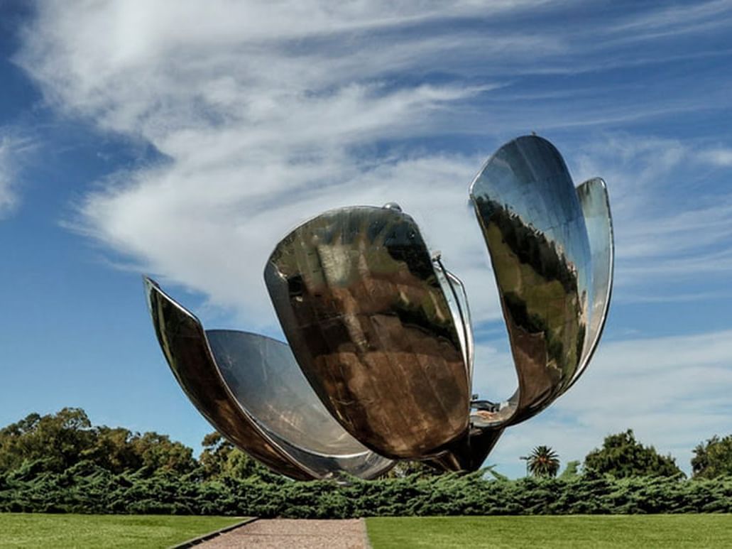 A distant view of Floralis Genérica near Recoleta Grand Hotel