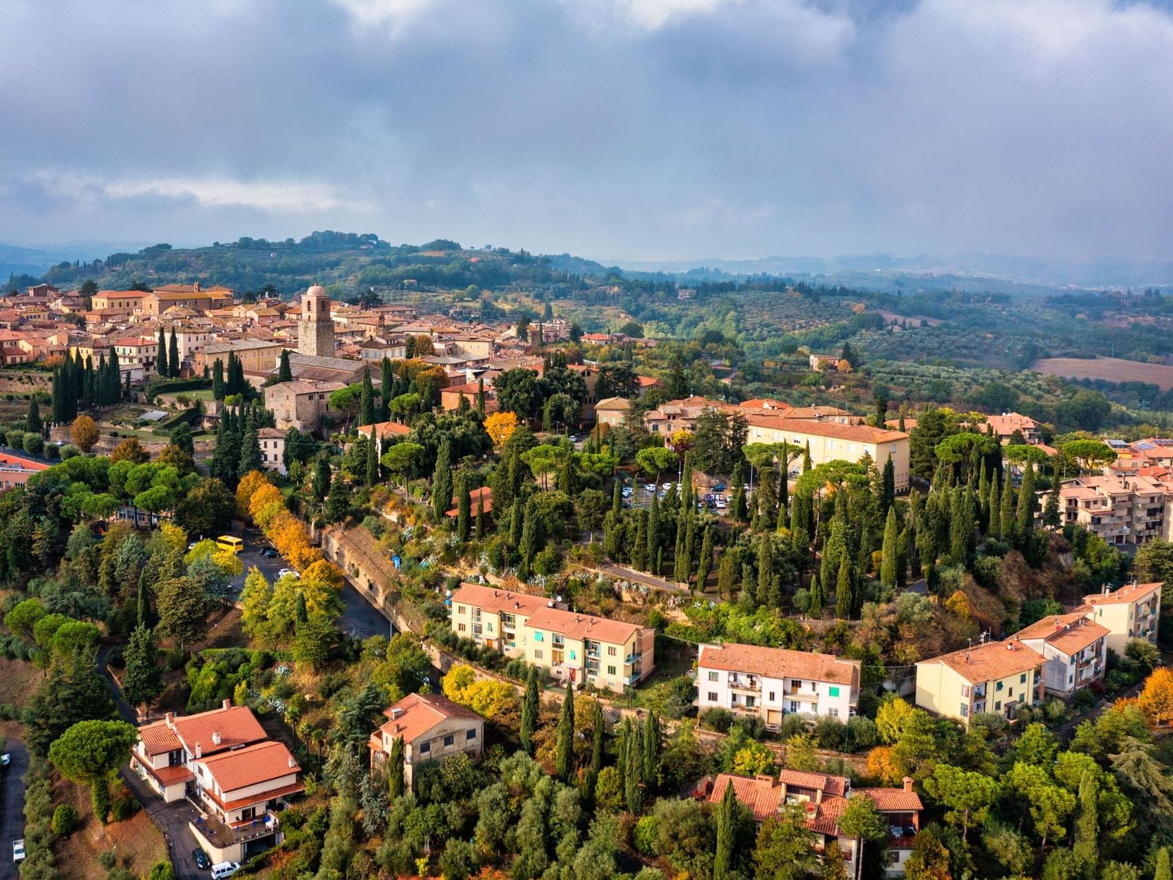 Aerial view of Chiusi Route near Precise House Montaperti Siena