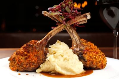 Lamb and mashed potatoes served in Tony's at J House Greenwich, a luxury hotel in Fairfield county for business travelers