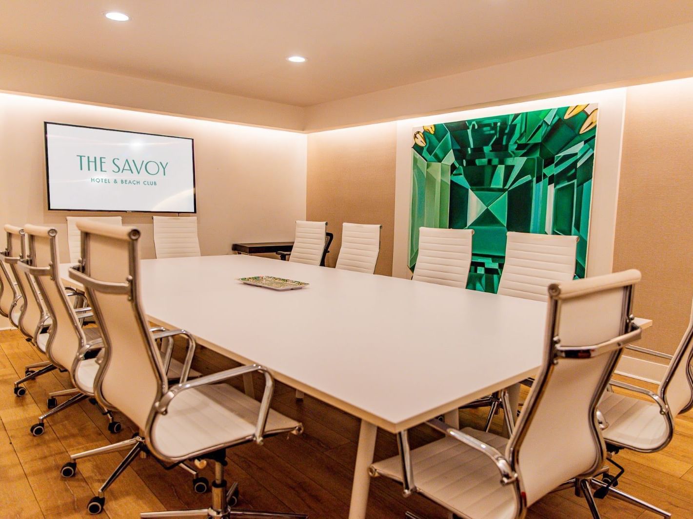 Conference table in the Emerald Meeting Room at The Savoy On South Beach