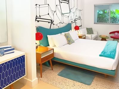 A visual of the open floor plan design of the electra deluxe room showing the open plan, nature of the room