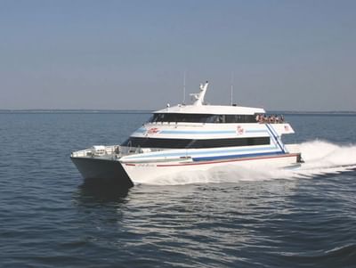 Close-up of a cruise ship on the sea near Chatham Tides Resort
