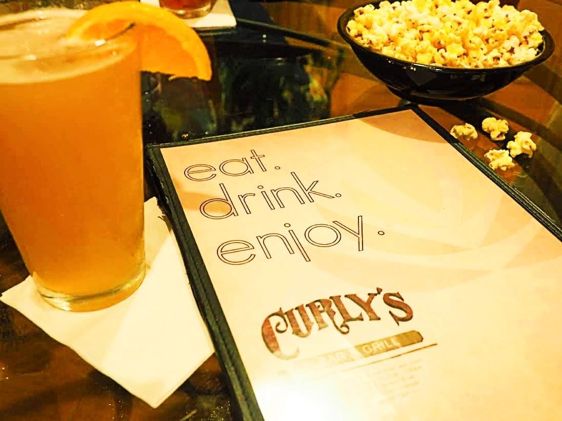 Popcorn & drinks from Curley's Bar & Grill at Evergreen Resort