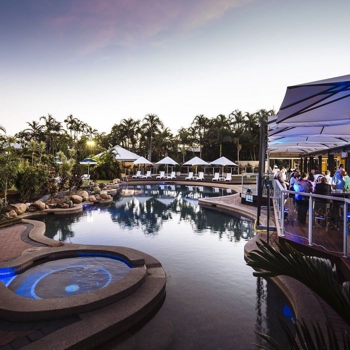 Scenic view of Celsius Restaurant & Bar by the pool area at Mercure Hotel Townsville