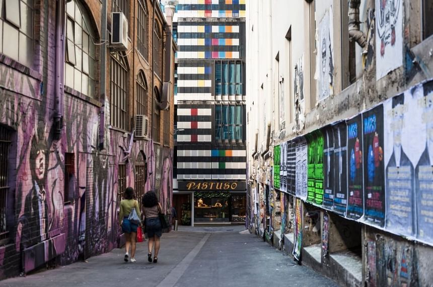An Alley with wall art near Brady Hotels Central Melbourne
