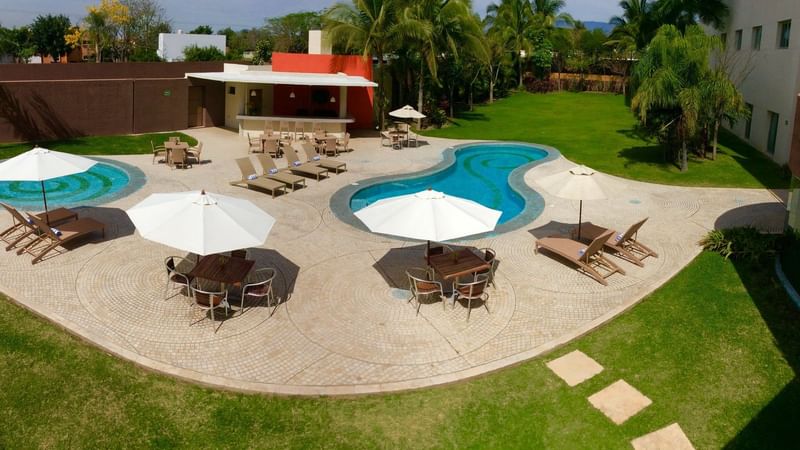 High angle view of swimming area at Gamma Colima Garden