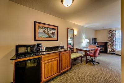 Kitchen in Fireplace Jacuzzi Suite at Triple Play Resort Hotel