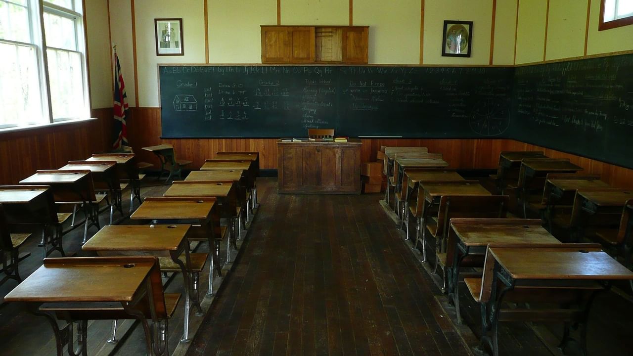 Desks in a historic classroom
