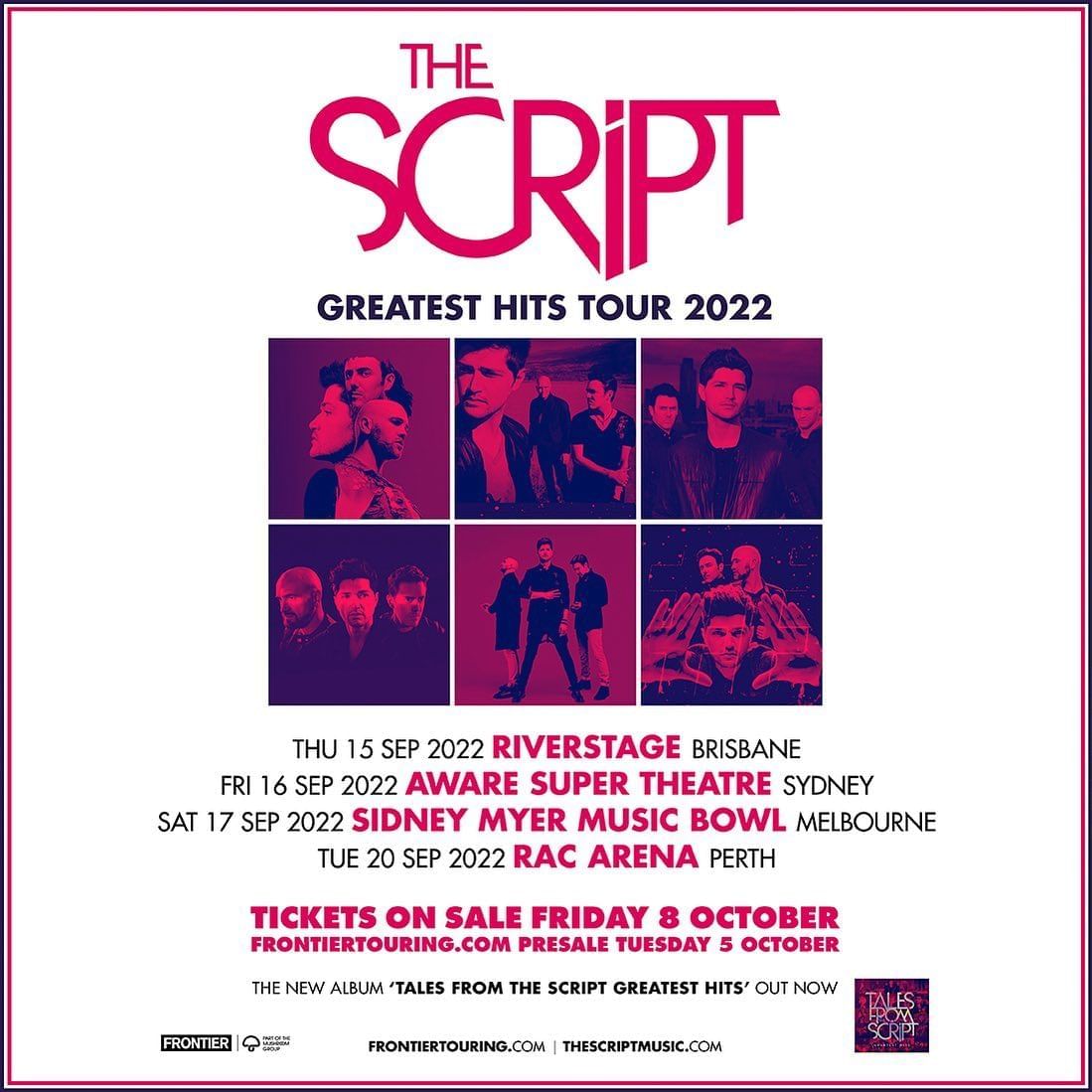 Tour dates poster for The Script Australian Tour