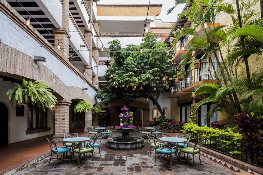 tables and chairs in a hacienda