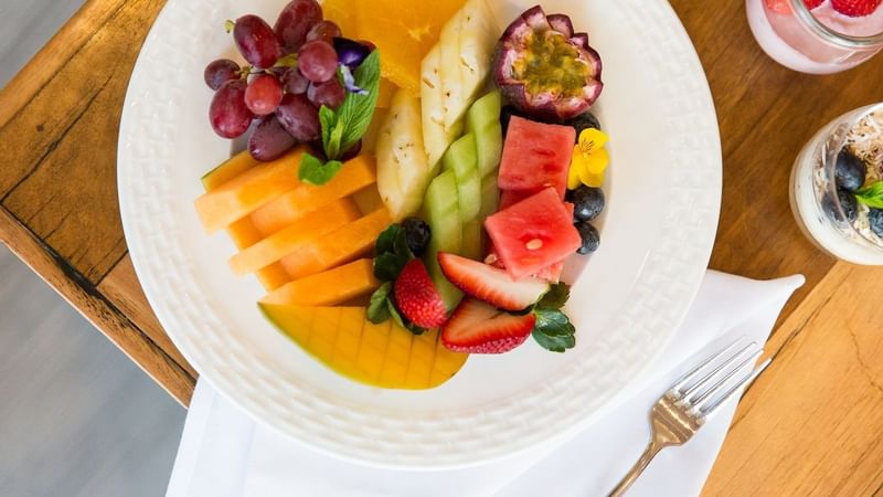 A plate of fruits in Novotel Darling Harbour