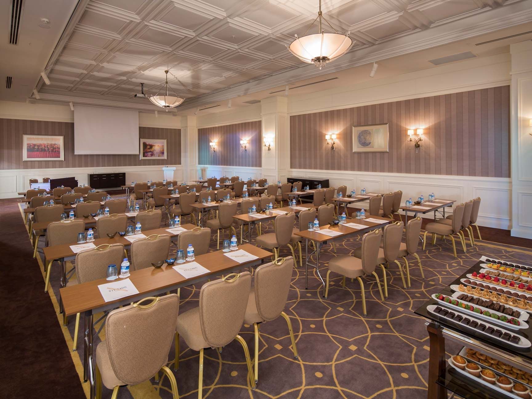 Classroom set-up in Akdeniz Meeting Room at Titanic Deluxe Golf Belek