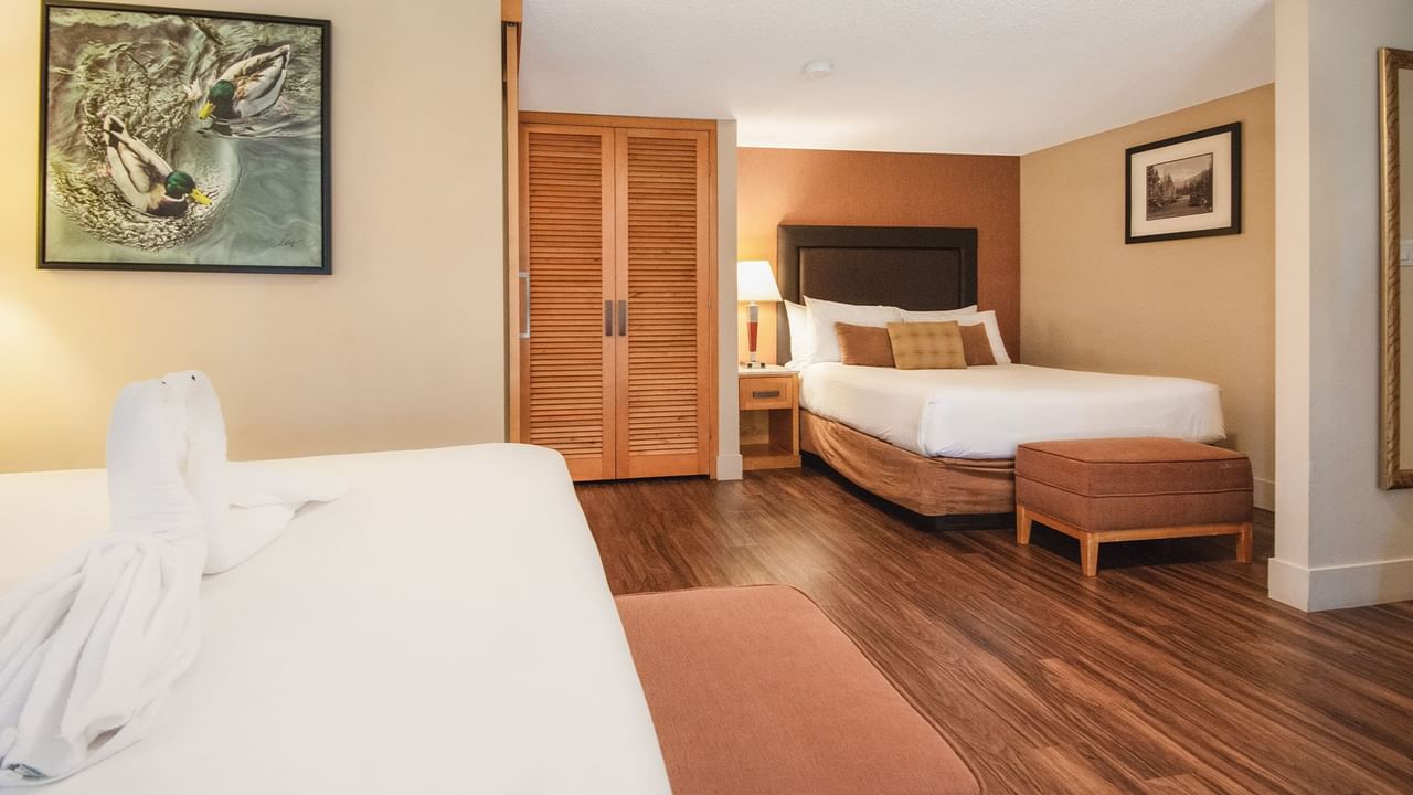 Hotel guest room with king bed